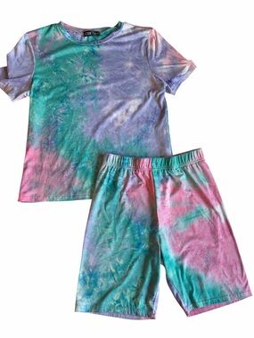 CBR Tie-Dye Short Sleeve Pajama Set in Pink, Teal & Purple Size XL #2